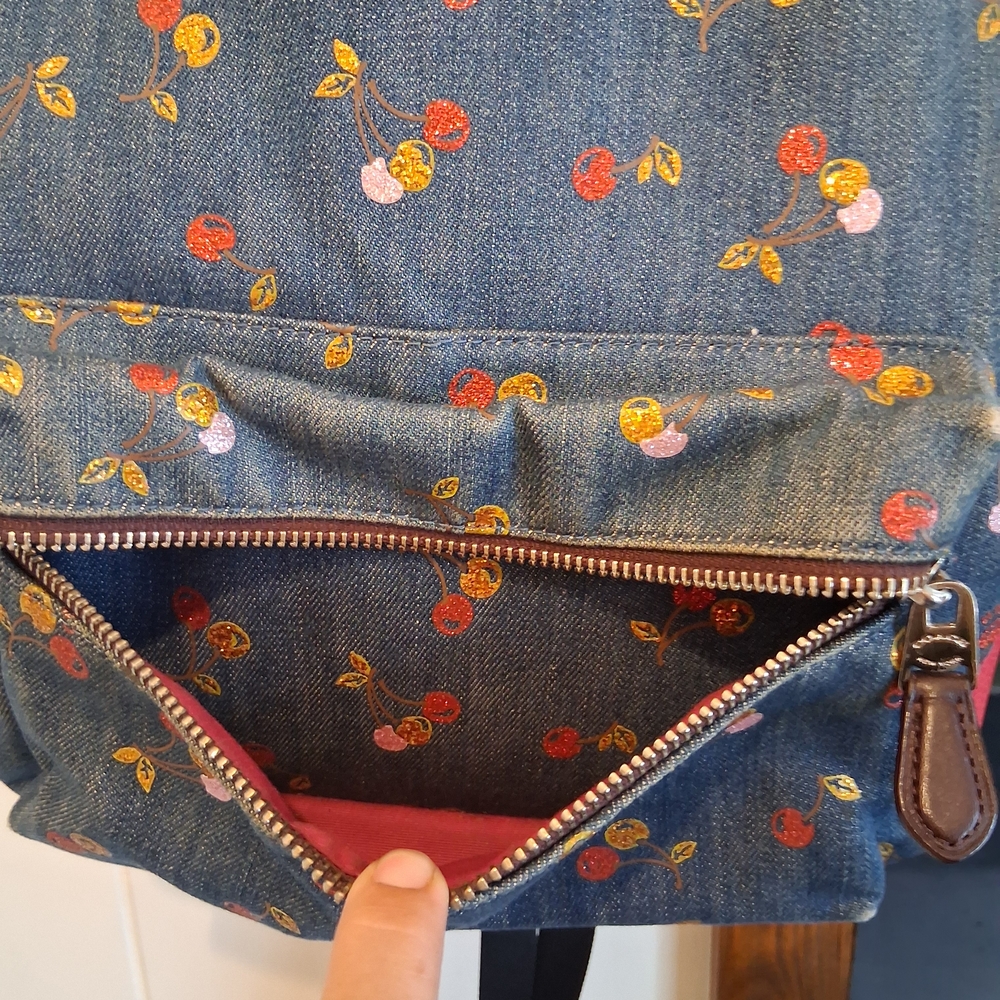 Coach Denim Backpack with Cherry Print - Picture 7 of 11